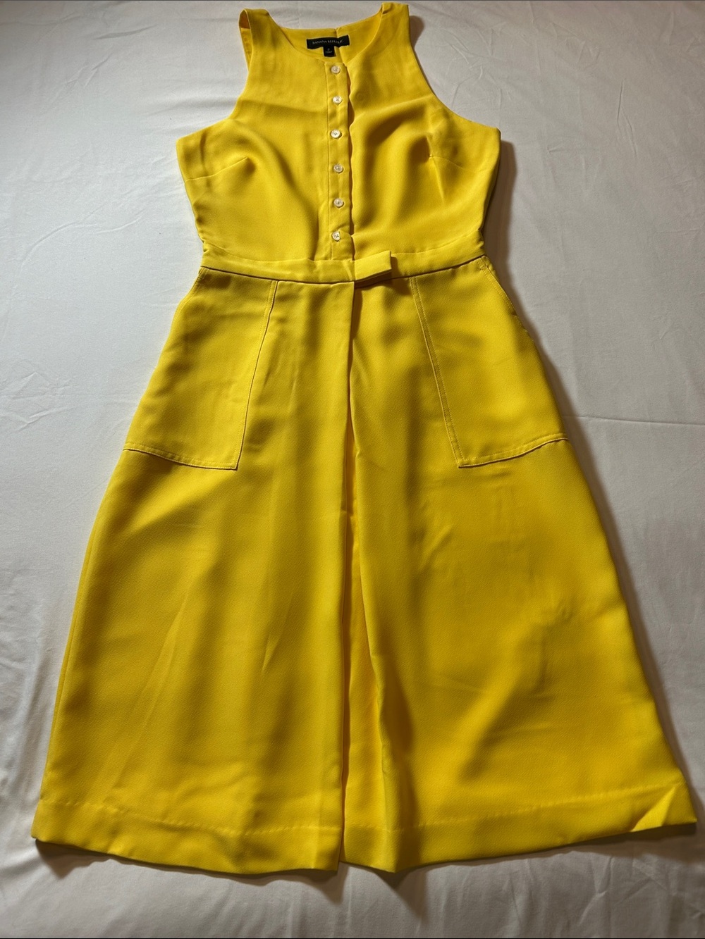 Banana Republic Bright Yellow Midi Dress with Button Front SIZE 2 - Picture 2 of 8